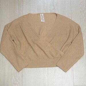 Sadie & Sage Cozy Tan V-Neck Wrap Sweater